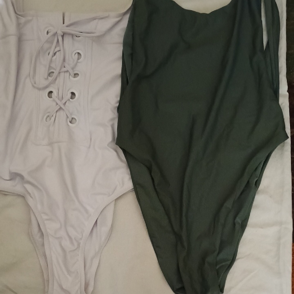 White and Green Lace-Up Swimsuits